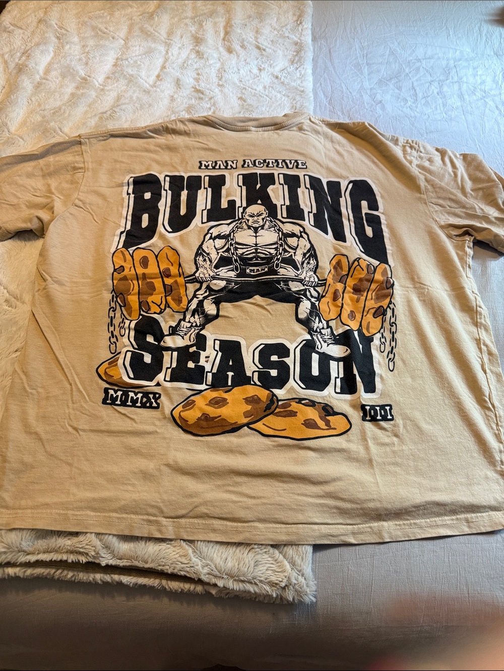 Active USA Tan Kids "Bulking Season" Graphic Tee with Black & Mustard Print